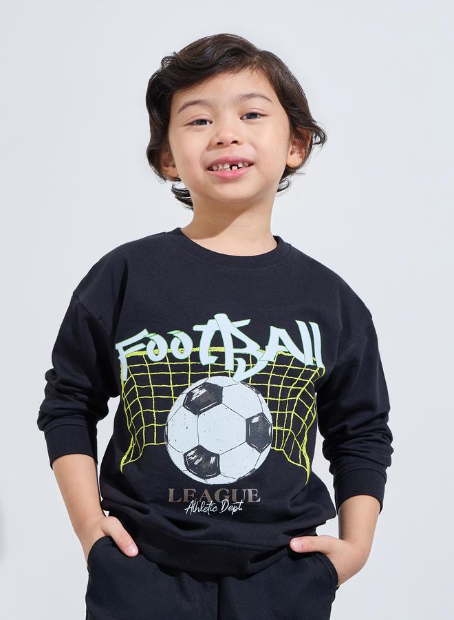 Styli Boys Black Football Print Regular Fit Sweatshirt - Image 1