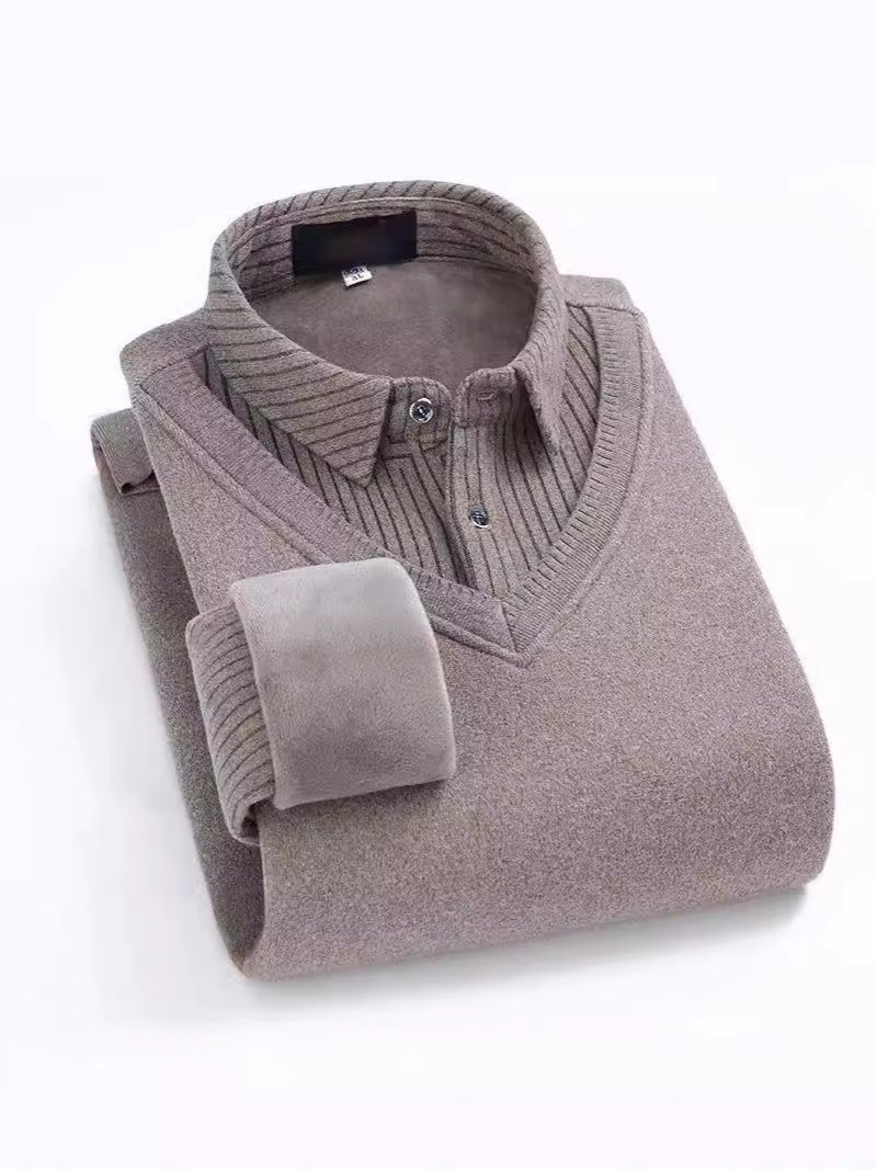 Generation Men'S Sweater Sweater Sweater Shirt Collar Fleece-Lined Thick Warm Thin Fake Two-Piece Tide - Image 2