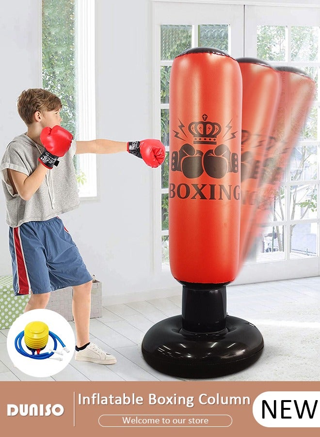 DUNISO Inflatable Boxing Column, 160cm Inflatable Boxing Bag Freestanding Punching Bag, Punching Bag for Kids Adults, for Karate, Home Boxing Practice with Immediate Bounce-Back to Release Stress - Image 1