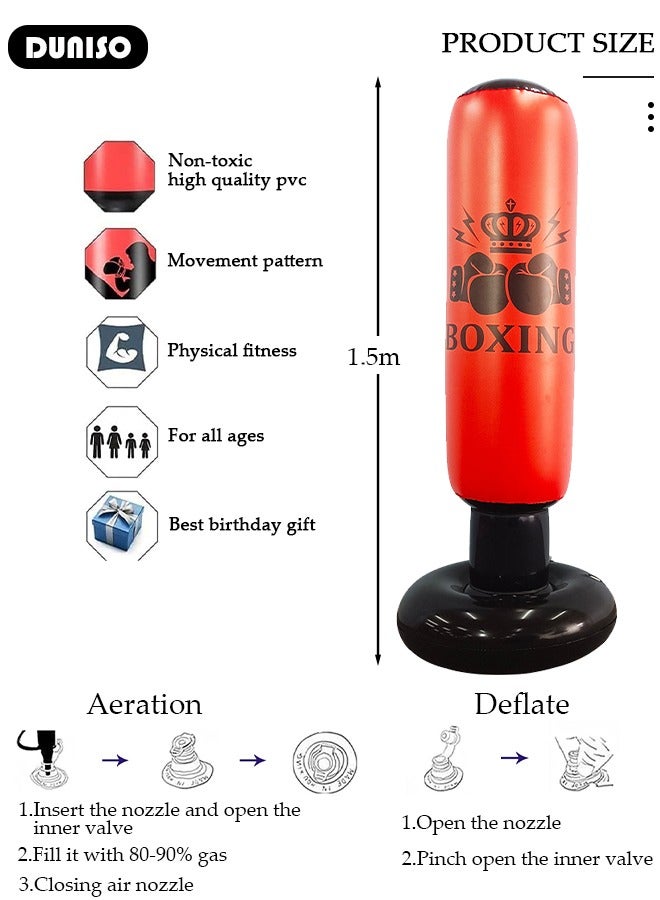 DUNISO Inflatable Boxing Column, 160cm Inflatable Boxing Bag Freestanding Punching Bag, Punching Bag for Kids Adults, for Karate, Home Boxing Practice with Immediate Bounce-Back to Release Stress - Image 2