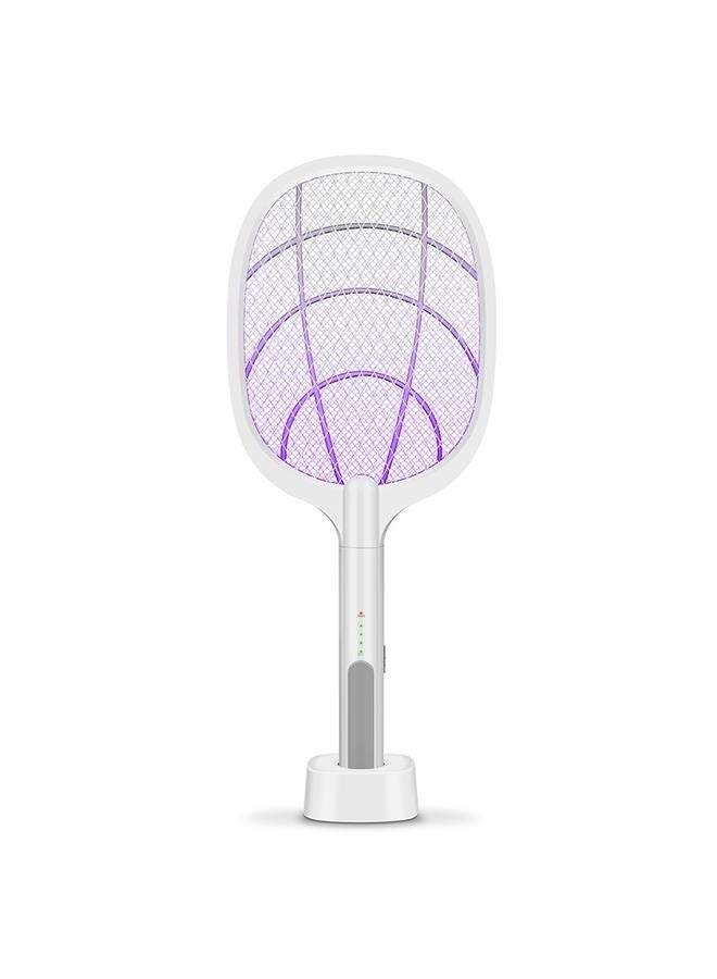 2 In1 USB Rechargeable Electric Swatter White 54x5x22cm-Mosquito Killer Racket Patio,Safe to Touch with 3-Layer Safety Mesh - Image 1