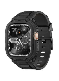 Bands Case Screen Protector Compatible with Apple Watch Ultra 49mm, M1 Sport Series Rugged Cover Strap and 2 Pack Tempered Glass Film, Military Protective Bumper for iWatch 49 mm Men Black
