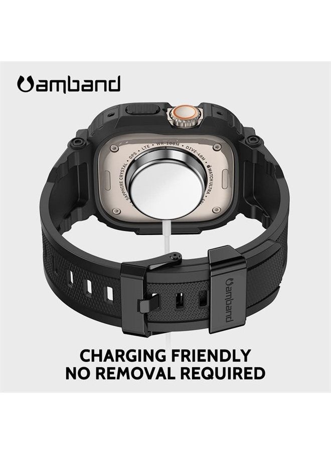 amBand - Bands Case Screen Protector Compatible with Apple Watch Ultra 49mm, M1 Sport Series Rugged Cover Strap and 2 Pack Tempered Glass Film, Military Protective Bumper for iWatch 49 mm Men Black - Image 1