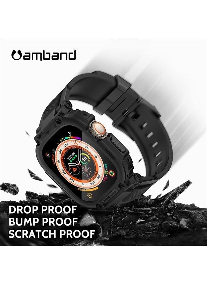 amBand - Bands Case Screen Protector Compatible with Apple Watch Ultra 49mm, M1 Sport Series Rugged Cover Strap and 2 Pack Tempered Glass Film, Military Protective Bumper for iWatch 49 mm Men Black - Image 1