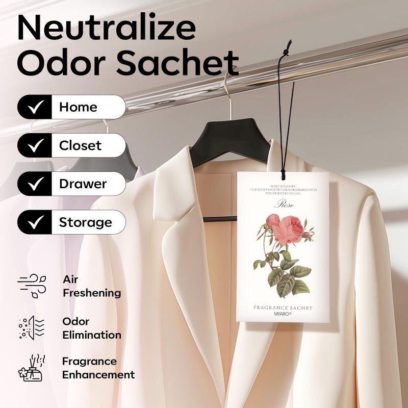 MYARO 12 Pcs Rose Scented Sachets Long Lasting Room Air Freshener Odor Deodorizer Eliminating for Home Drawer Closet Clothes Storage - Image 2