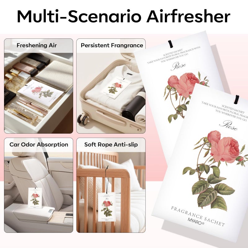 MYARO 12 Pcs Rose Scented Sachets Long Lasting Room Air Freshener Odor Deodorizer Eliminating for Home Drawer Closet Clothes Storage - Image 4