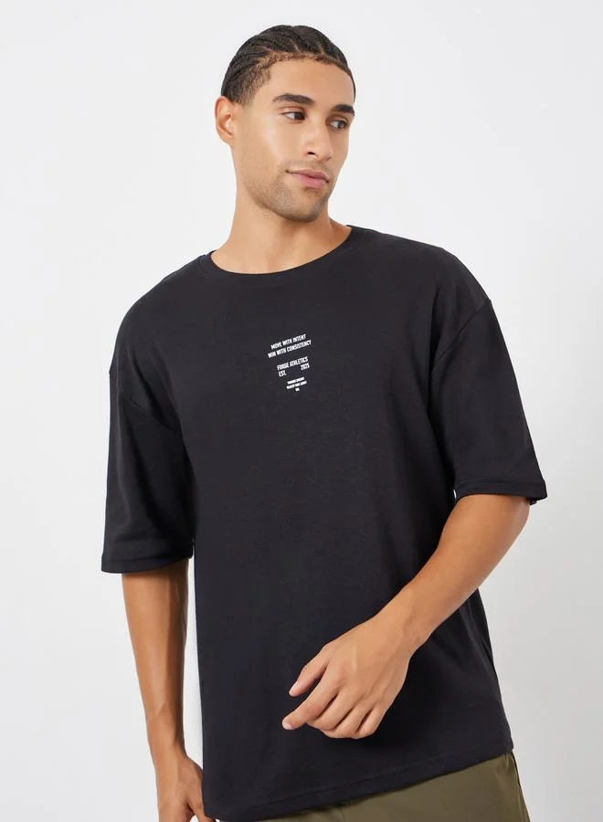 Styli Active Men Oversized Slogan Minimal Print T-Shirt