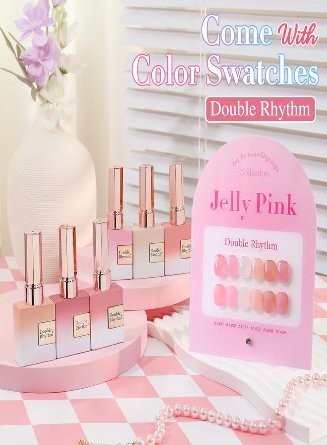 دابل ريذم مجموعة طلاء جل من دبل ريذم، 6 قطع، 15 مل، نفس اللون ونفس الزجاجة، مجموعة طلاء جل قابلة للنقع، فن الأظافر، مانيكير، صالون، اصنعها بنفسك في المنزل للنساء (جيلي، أبيض حليبي، وردي، وردي، وردي، T6-23) - Image 2