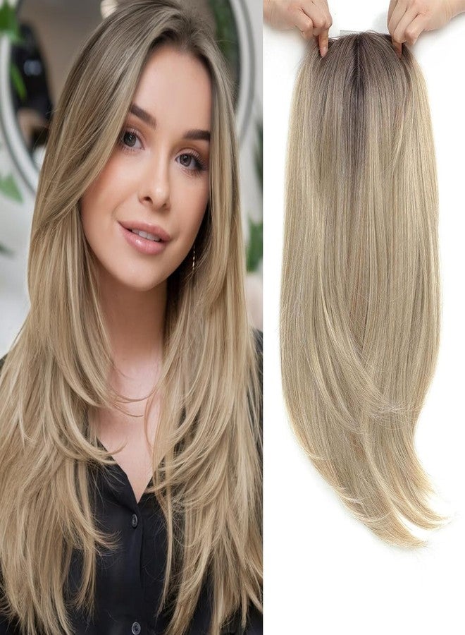 Molefi Hair Toppers for Women with Thinning Hair,18 Inch Long Layered Topper,Add Volume Synthetic Wiglets Pieces For Women 6.5"x6.5"Large Base for Daily Use (Mix Blonde with Dark Root) - Image 1