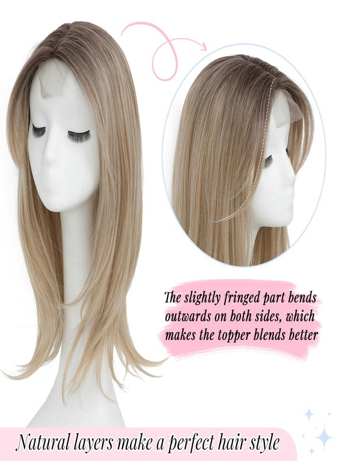 Molefi Hair Toppers for Women with Thinning Hair,18 Inch Long Layered Topper,Add Volume Synthetic Wiglets Pieces For Women 6.5"x6.5"Large Base for Daily Use (Mix Blonde with Dark Root) - Image 2