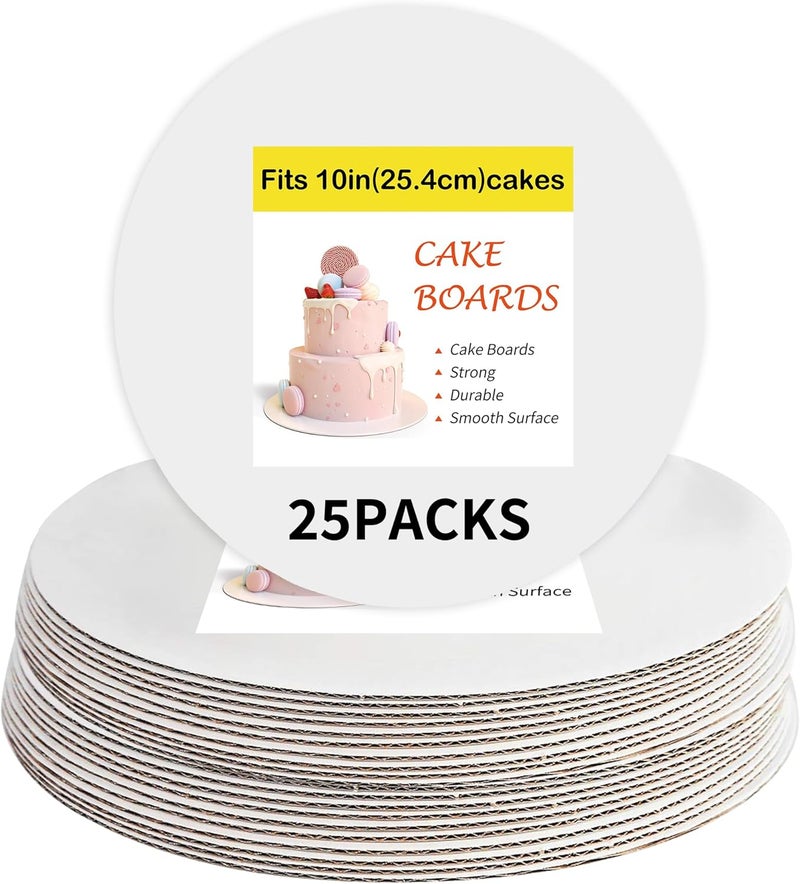 Yeplan 25 Packs White Cake Boards,Cake Boards 10 inch Round,Food-graded Corrugated Cardboard Cake Rounds,Waterproof and Oil-proof Cake Plate for Cake DIY,Dessert and Crafts Display - Image 1