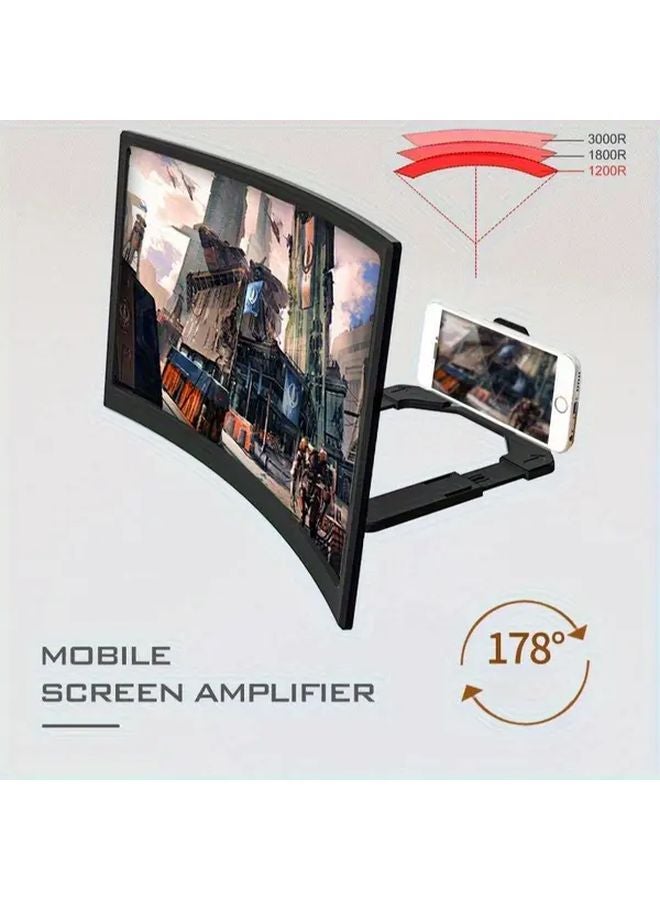 مكبر شاشة أسود مقاس 12 بوصة مع حامل منحني 1200R عالي الدقة لألعاب الهواتف الذكية - Image 5