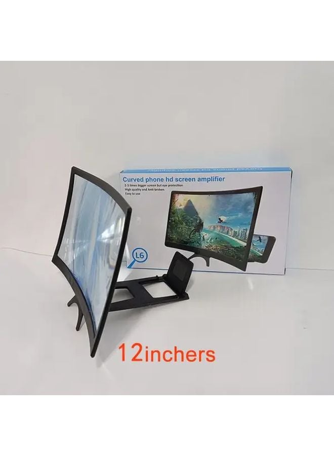 مكبر شاشة أسود مقاس 12 بوصة مع حامل منحني 1200R عالي الدقة لألعاب الهواتف الذكية - Image 1