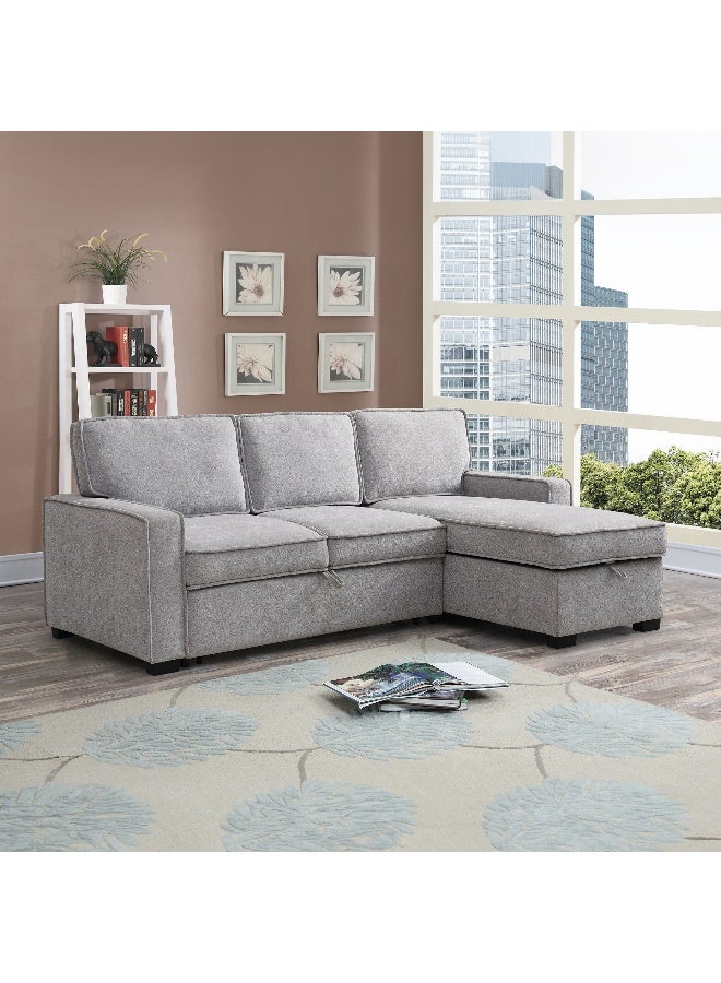 Home Box Reversible Grey Fabric Corner Sofa Bed for Living Room - Image 1
