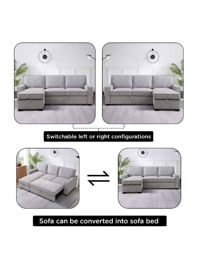 Home Box Reversible Grey Fabric Corner Sofa Bed for Living Room - Image 5