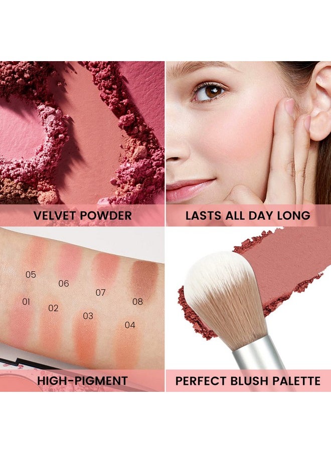KYDA KYDA 8 Colors Face Blush Palette, Natural Matte Blush Palette, Smooth Blendable Powder Blush, Multiuse Makeup Palette  - Image 5
