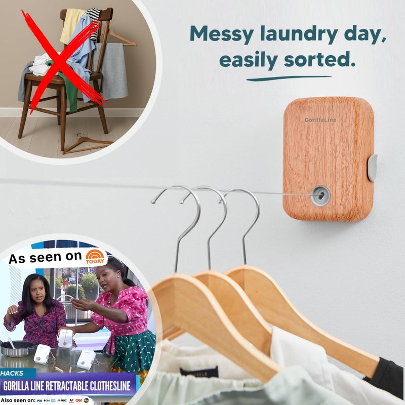 GorillaLine - Retractable Clothesline Indoor Outdoor Clothes Line - Heavy Duty Clothes Drying Laundry Line - Wall Mounted Drying Rack - Air Dry Clothing - Image 3
