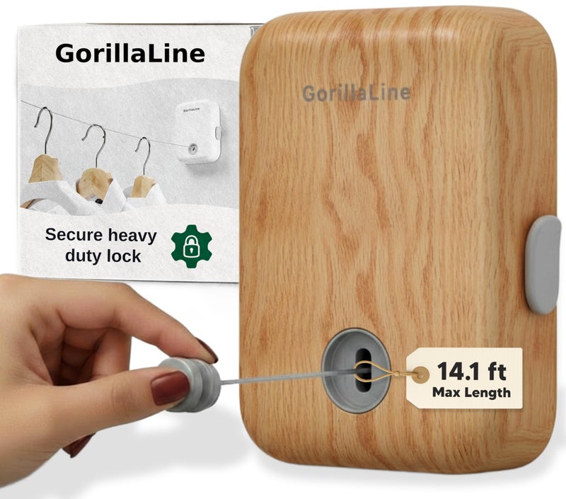 GorillaLine - Retractable Clothesline Indoor Outdoor Clothes Line - Heavy Duty Clothes Drying Laundry Line - Wall Mounted Drying Rack - Air Dry Clothing - Image 1