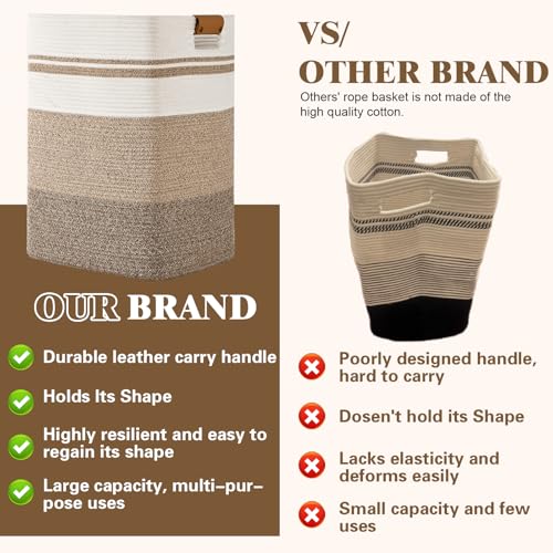 Degeyoyo Laundry Hamper, 95L Tall Laundry Basket with Leather Handles, Rectangle Large Clothes Hamper for Organizing, Cotton Woven Laundry Baskets Storage Hampers for Bedroom, Nursery, Living Room - Image 4