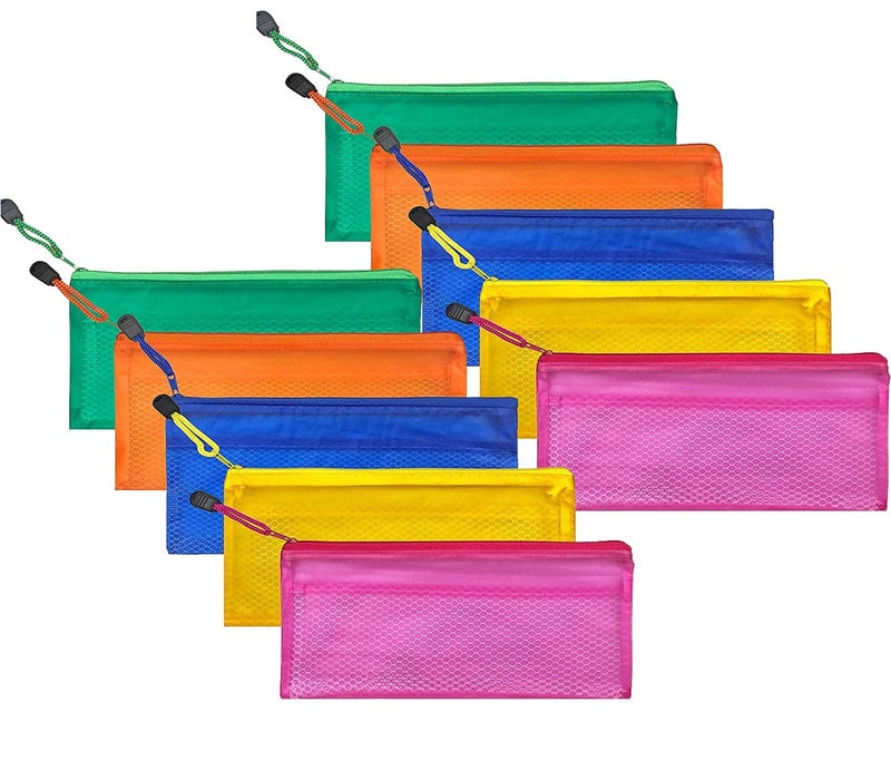 DAHSHA Cheque Size Pouch with Zipper, Waterproof Zipper Pouches Document Holder/Pen Pencil Case/Stationery Storage Bags/Cosmetic Pouch/Travel Organizer (Multicolor, Small Size) (Pack of 10) - Image 1