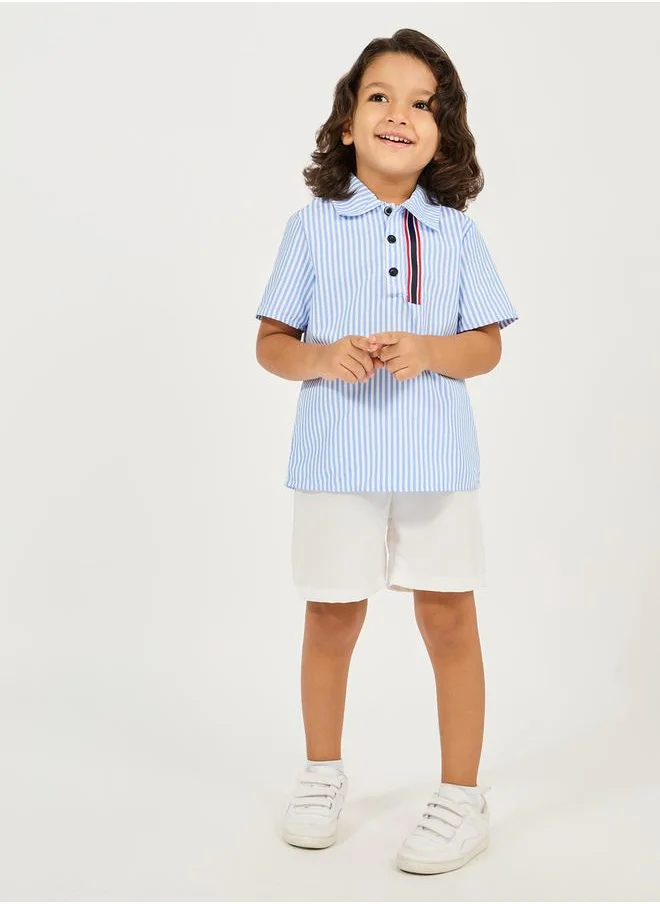 ستايلي Striped Button Front Shirt & Shorts Set