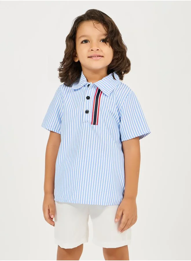 ستايلي Striped Button Front Shirt & Shorts Set