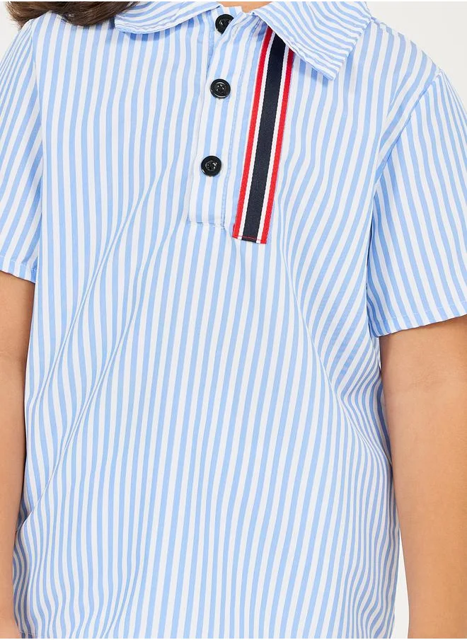ستايلي Striped Button Front Shirt & Shorts Set