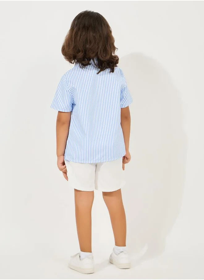 ستايلي Striped Button Front Shirt & Shorts Set