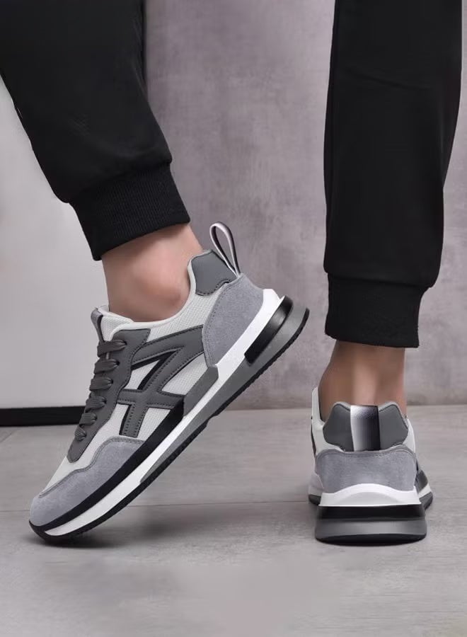 Men's Stylish Low Top Sneakers, Lightweight Breathable Trainers for Men, Lace up Non Slip Sports Shoes, Shock Absorbing Athletic Shoes with Soft Lining, Suitable for Daily Wear, Running and Outdoor Activities, Grey - Image 1