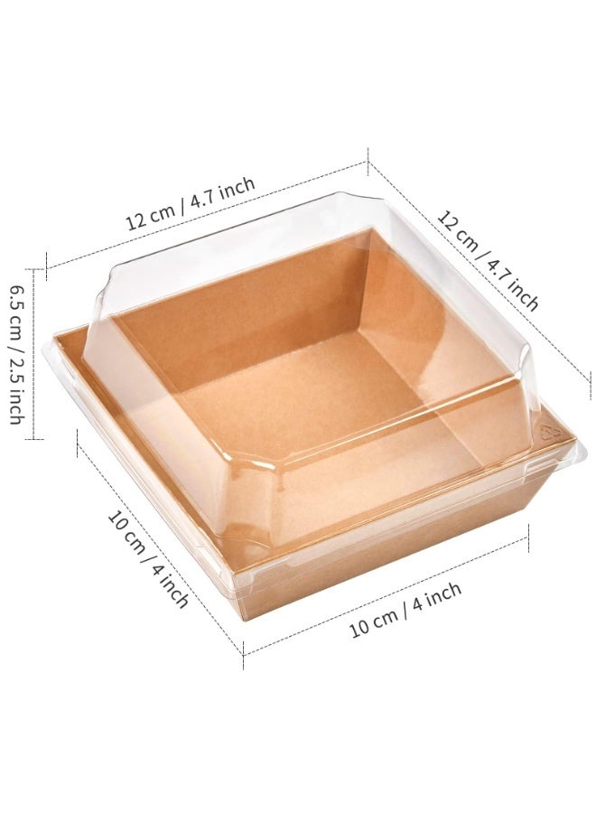 50 Pack Charcuterie Boxes with Clear Lids, 4 Inches Brown Oil-Proof Kraft Paper Dessert Boxes Food Containers for Bakery, Macaron, Sandwich, Cookies, Mini Cakes and Strawberries - Image 2