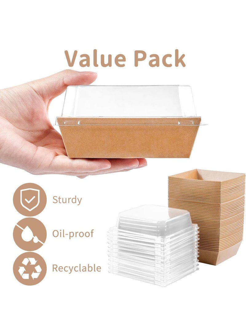 50 Pack Charcuterie Boxes with Clear Lids, 4 Inches Brown Oil-Proof Kraft Paper Dessert Boxes Food Containers for Bakery, Macaron, Sandwich, Cookies, Mini Cakes and Strawberries - Image 3
