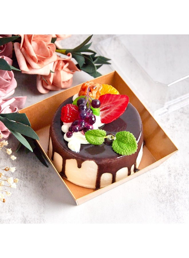 50 Pack Charcuterie Boxes with Clear Lids, 4 Inches Brown Oil-Proof Kraft Paper Dessert Boxes Food Containers for Bakery, Macaron, Sandwich, Cookies, Mini Cakes and Strawberries - Image 5