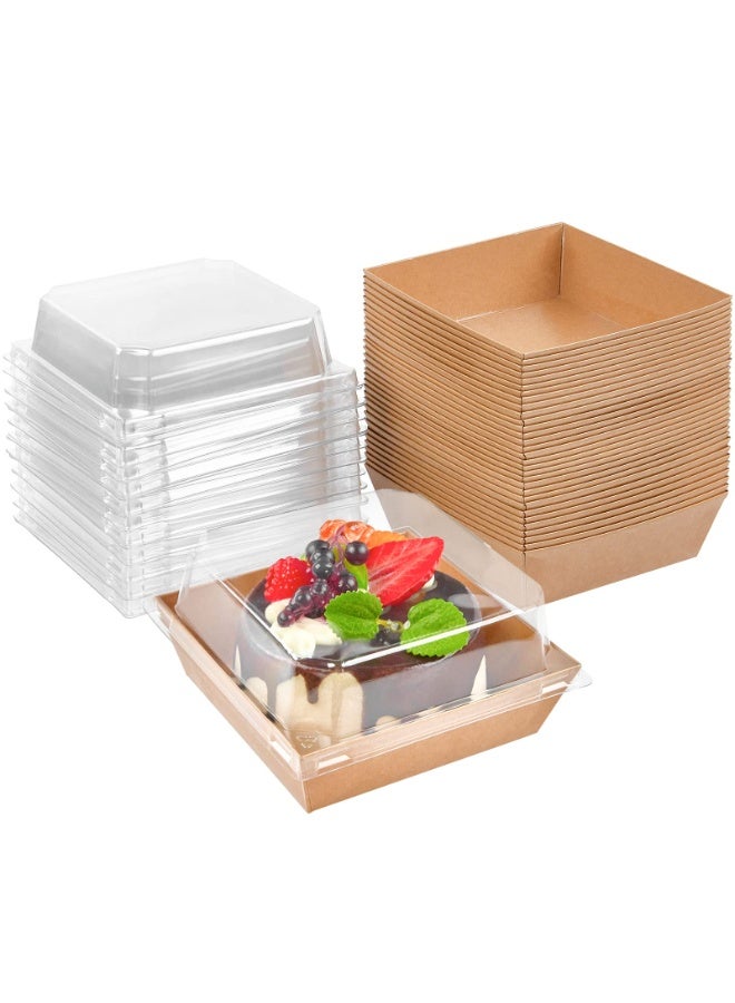 50 Pack Charcuterie Boxes with Clear Lids, 4 Inches Brown Oil-Proof Kraft Paper Dessert Boxes Food Containers for Bakery, Macaron, Sandwich, Cookies, Mini Cakes and Strawberries - Image 1