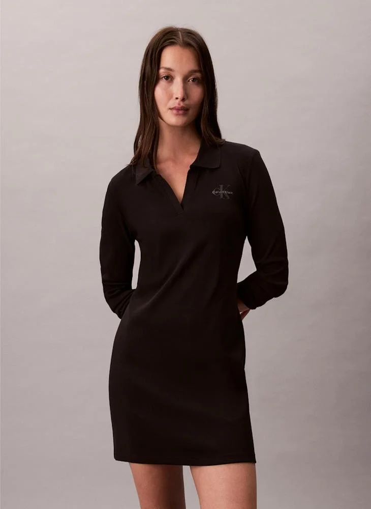 Calvin Klein Jeans Monologo Ribbed Polo Neck Mini Dress