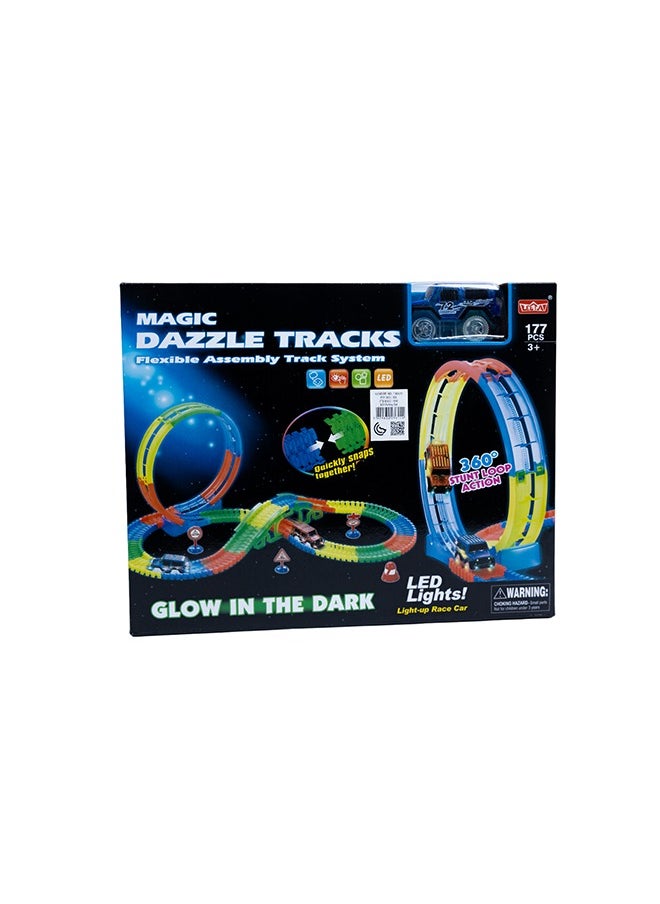 Toys Glow Racing Track 177 Pieces With Car, Flexible Pieces For Ages 3+ Years Old 