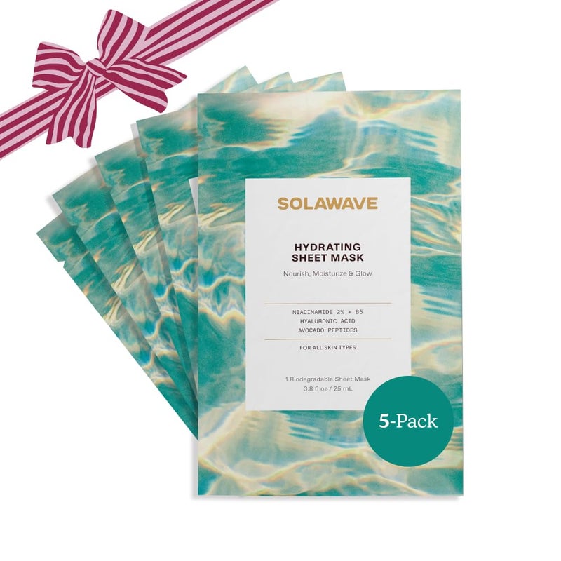 Solawave Hydrating Sheet Mask, Anti Aging Face Mask with Niacinamide, Hydrating Face Mask with Hyaluronic Acid, Moisturizing Face Masks (5 Pack) - Image 1