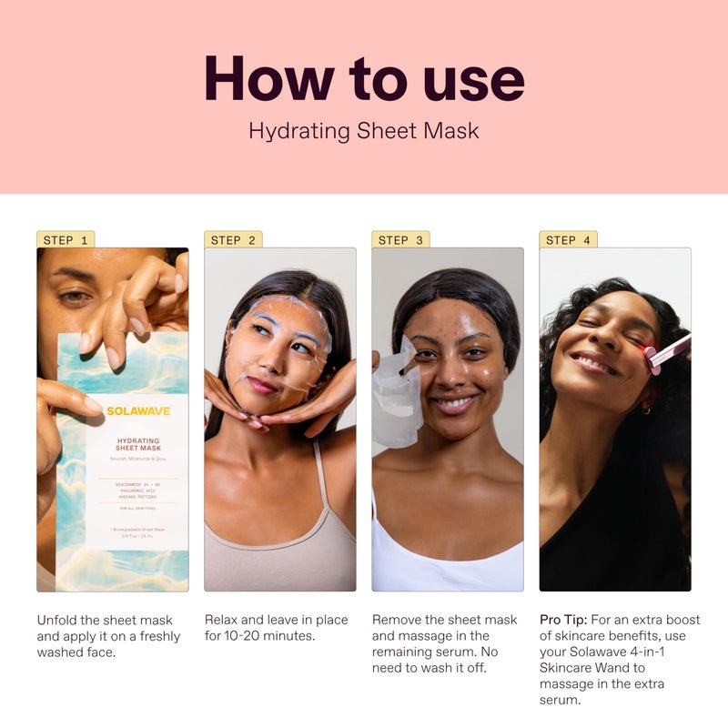 Solawave Hydrating Sheet Mask, Anti Aging Face Mask with Niacinamide, Hydrating Face Mask with Hyaluronic Acid, Moisturizing Face Masks (5 Pack) - Image 4