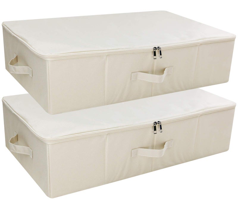 iwill CREATE PRO Pack of 2, Collapsible Rigid Storage Baskets for Underbed Organizer, Good for Clothing, Shoes, Bedding in Wardrobe, College Dormitory, Apartment Shelves Use, Beige - Image 1
