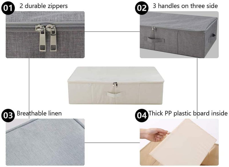 iwill CREATE PRO Pack of 2, Collapsible Rigid Storage Baskets for Underbed Organizer, Good for Clothing, Shoes, Bedding in Wardrobe, College Dormitory, Apartment Shelves Use, Beige - Image 3