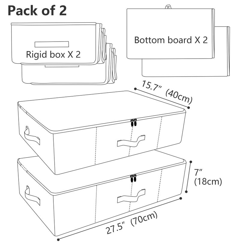 iwill CREATE PRO Pack of 2, Collapsible Rigid Storage Baskets for Underbed Organizer, Good for Clothing, Shoes, Bedding in Wardrobe, College Dormitory, Apartment Shelves Use, Beige - Image 2