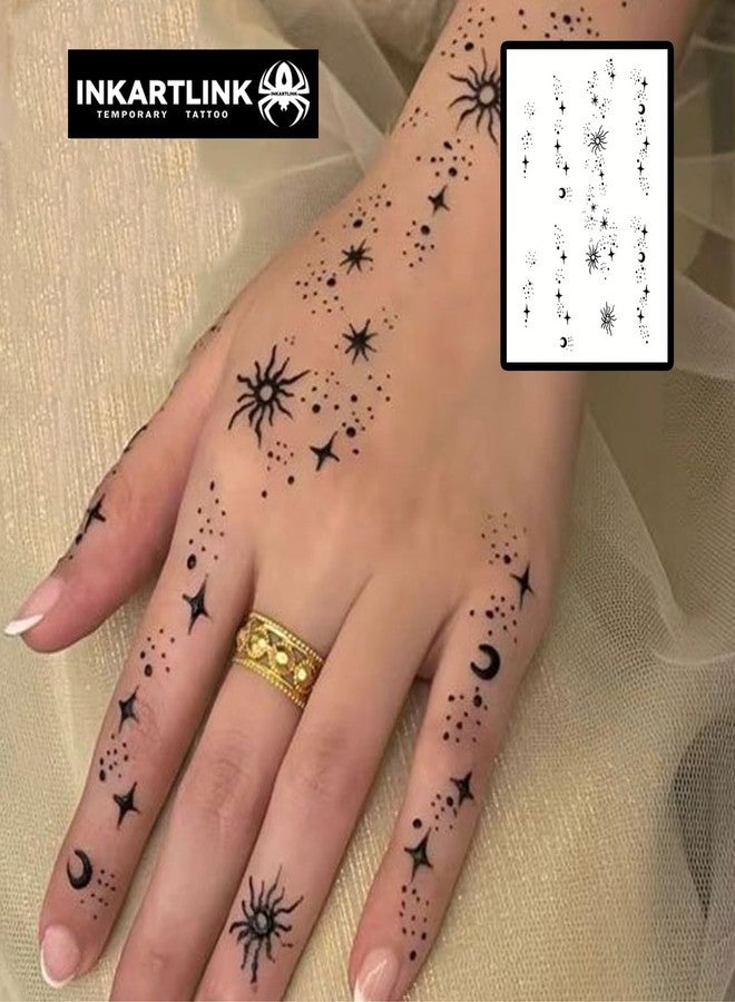 INKARTLINK وشم مؤقت من إنكارت لينك، وشم شبه دائم، وشم صغير الحجم للنساء، مقاوم للماء ومضاد للانعكاس، تصميم فريد (نجوم وقمر متلألئ) - Image 3