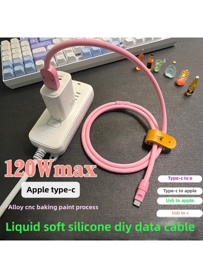 Generic Color Matching Customized Silicone Data Cable For Apple For Huawei OPPO Millet For Iphone5-14 Mobile Phone Charging Line-Color:1m [usb To For Iphone 12w]-Model:[pink Silicone Wire + Nylon Shell] Data Cable Zx Shell With Slider  - Image 2