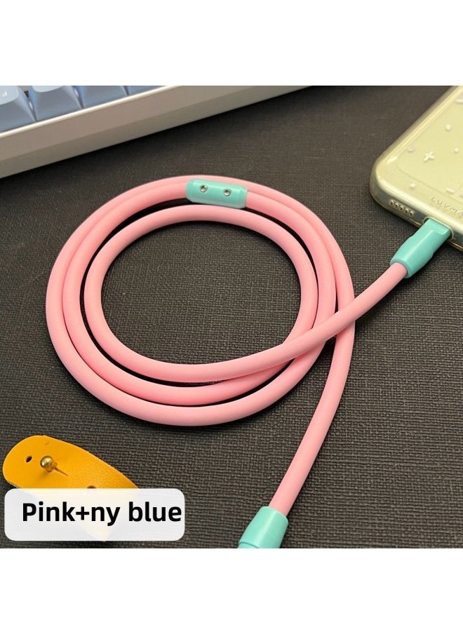 Generic Color Matching Customized Silicone Data Cable For Apple For Huawei OPPO Millet For Iphone5-14 Mobile Phone Charging Line-Color:1m [usb To For Iphone 12w]-Model:[pink Silicone Wire + Nylon Shell] Data Cable Zx Shell With Slider  - Image 1