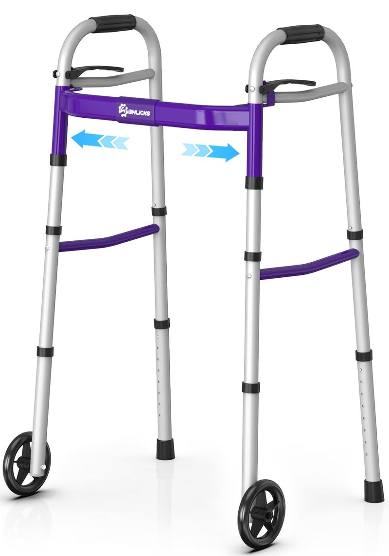 Whlicks Narrow Folding Walkers for Seniors,Aluminum Lightweight Walkers with Wheels, Adjustable Width and Height Front Wheel Walker for Elderly and Disabled, Supports up to 350 lbs - Image 1