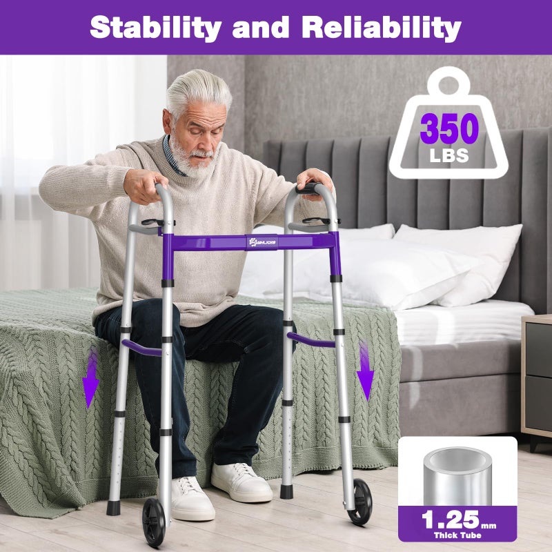 Whlicks Narrow Folding Walkers for Seniors,Aluminum Lightweight Walkers with Wheels, Adjustable Width and Height Front Wheel Walker for Elderly and Disabled, Supports up to 350 lbs - Image 3