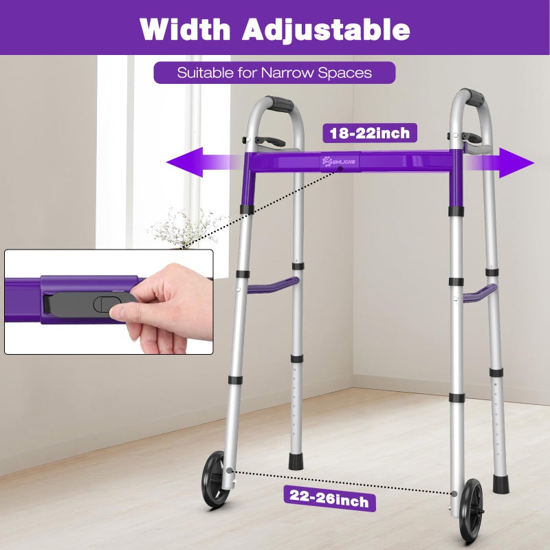 Whlicks Narrow Folding Walkers for Seniors,Aluminum Lightweight Walkers with Wheels, Adjustable Width and Height Front Wheel Walker for Elderly and Disabled, Supports up to 350 lbs - Image 4