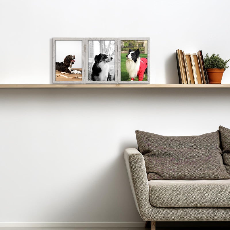 Space Art Deco 4x6 Triple Hinged Frames  3 Folding Picture Frame  Triptych Photo Frame  Stand Vertically on Desktop or Tabletop  Whitewashed Oak - Image 5