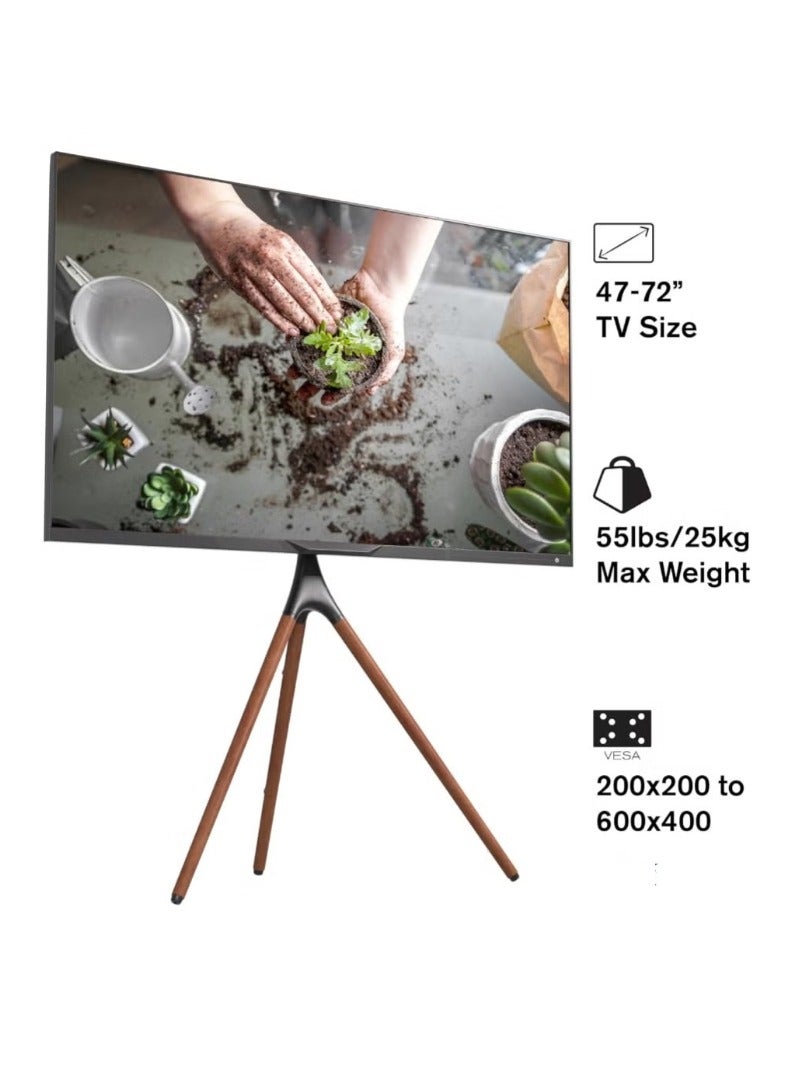 JAJEEK Portable Tripod TV Stand for 45-70” Screens – Height Adjustable, 180° Swivel, Sturdy Design with Cable Management – Brown Finish, 55lbs Capacity – Ideal for Home & Studio - Image 2