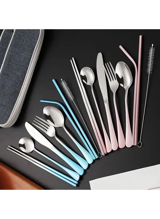 Red Gradient 9 Piece Portable Stainless Steel Utensil Set For Outdoor Travel Camping Hiking - Image 5