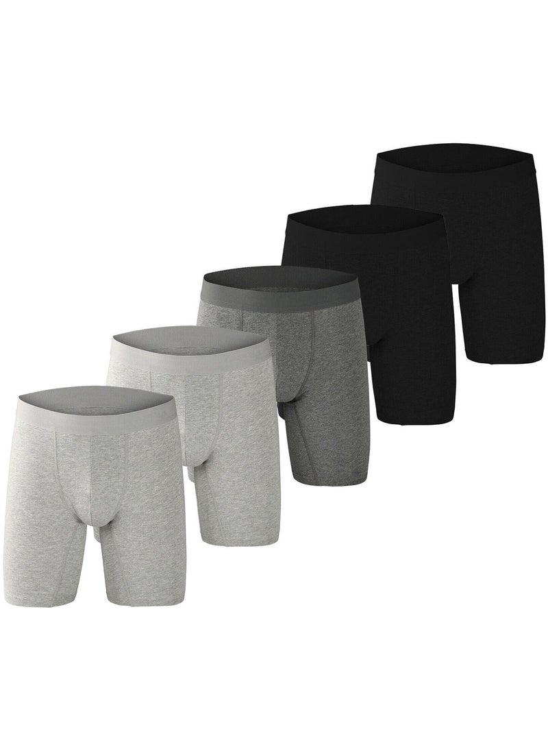infino Men's 5-Pack Boxer Briefs - Mid-Rise, Anti-Chafing Stretch Cotton, Breathable Athletic Underwear in Assorted Colors (Black/Gray/Light Grey) - Available in XL - Image 1